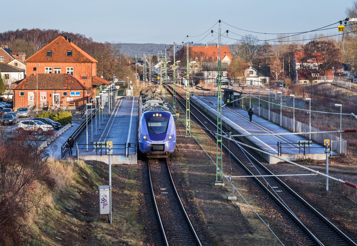 Bild: Pågatåg mot Helsingborg lämnar Bjuv 23 december 2016