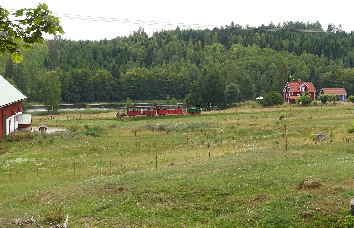 Bild: Ett tåg backar ner till Risten på "sjöspåret" från Rosenhill. Foto i juli 2016, Markus Tellerup.