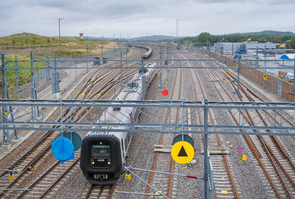 Den nya godsbangården norr om stationen i Varberg 2024