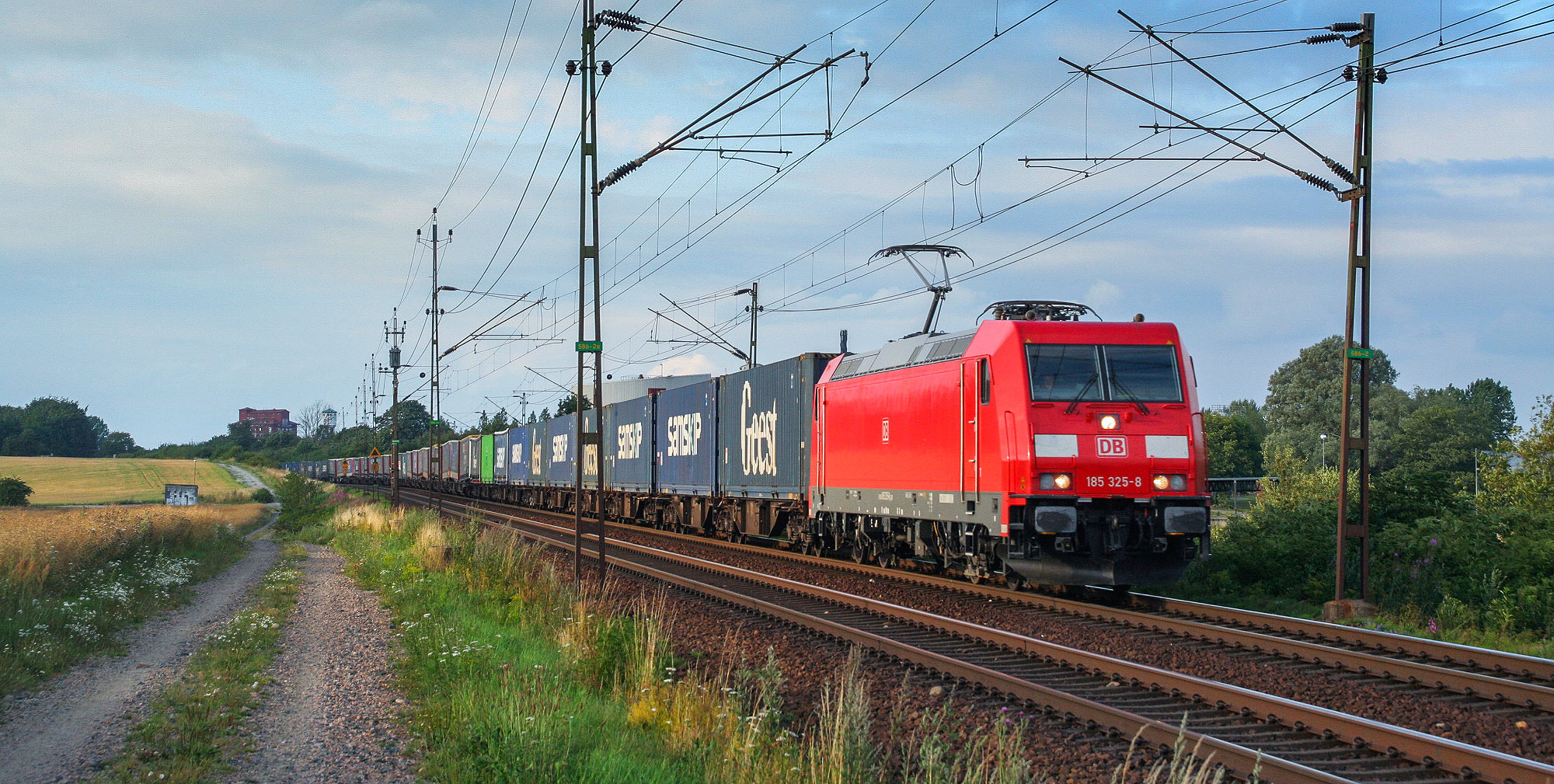 Bild: Railion 185 325 med godståg söder om Eslöv 2008