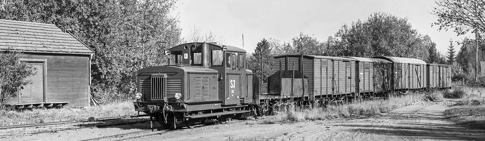SJ Z4p 313 med godståg i Rydsnäs på linjen Eksjö-Österbymo 1968
