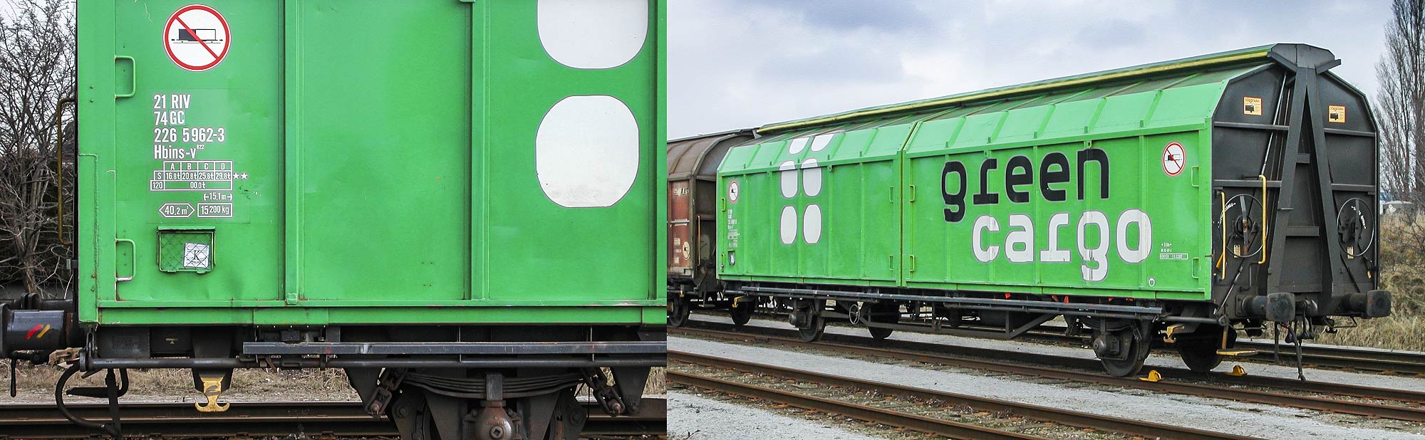 Littera och nummer på en svensk Hbins-godsvagn som tillhör Green Cargo